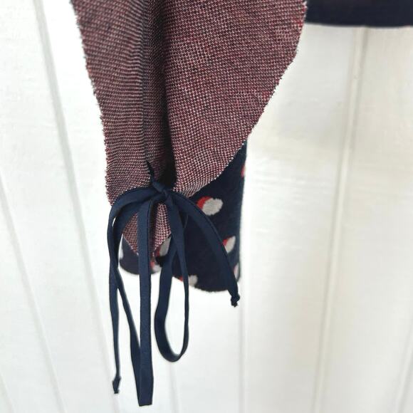 BCBG Women Cropped Flared Long Sleeve Knit Polka Dot Sweater Navy Blue Medium - Picture 3 of 7